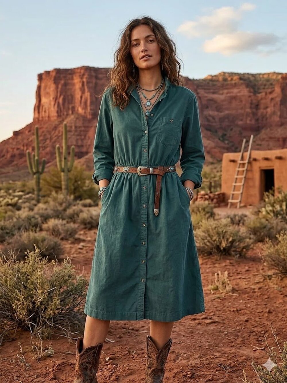 Vintage Eddie Bauer Teal Corduroy Shirt Dress